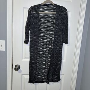 Despacito Duster Cardigan Women's Medium Black Open Front Glitter Stripe Knit